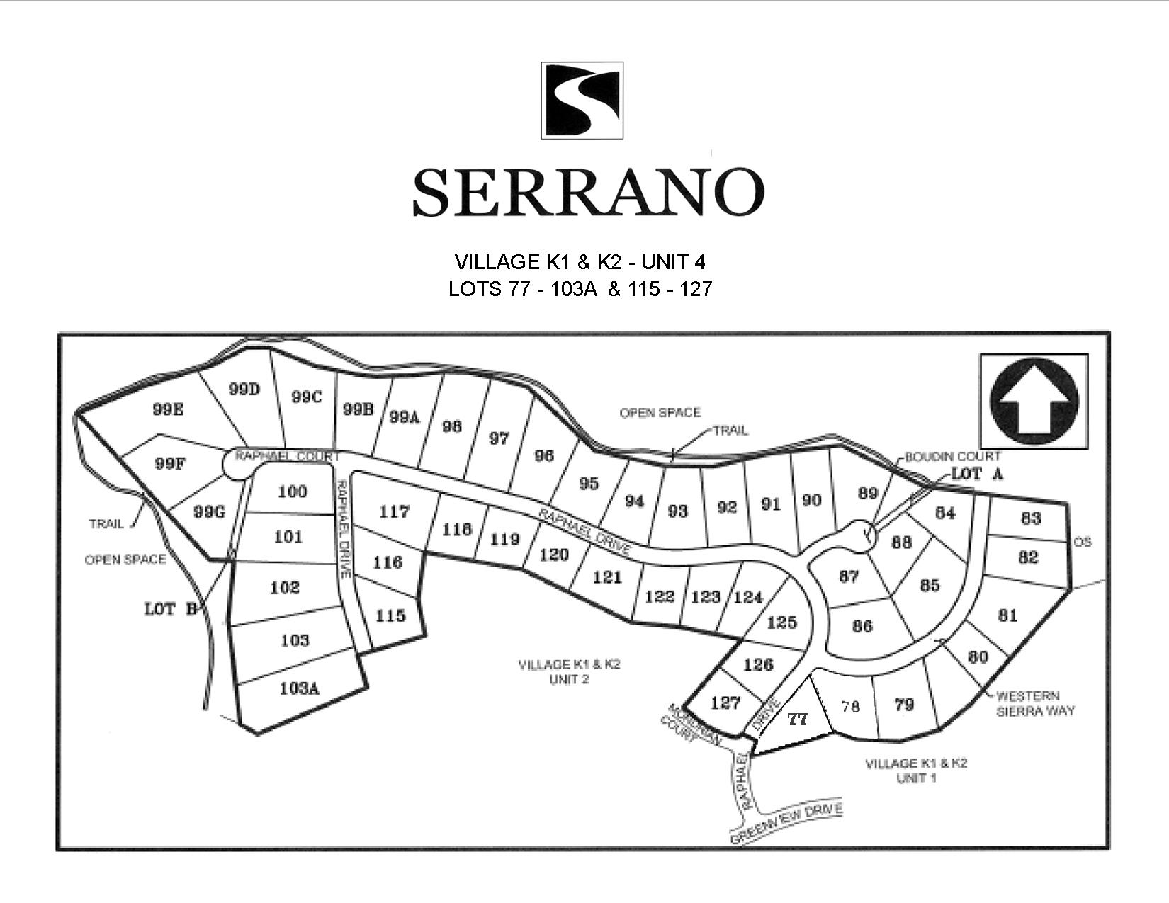 Serrano El Dorado HIlls Lots map