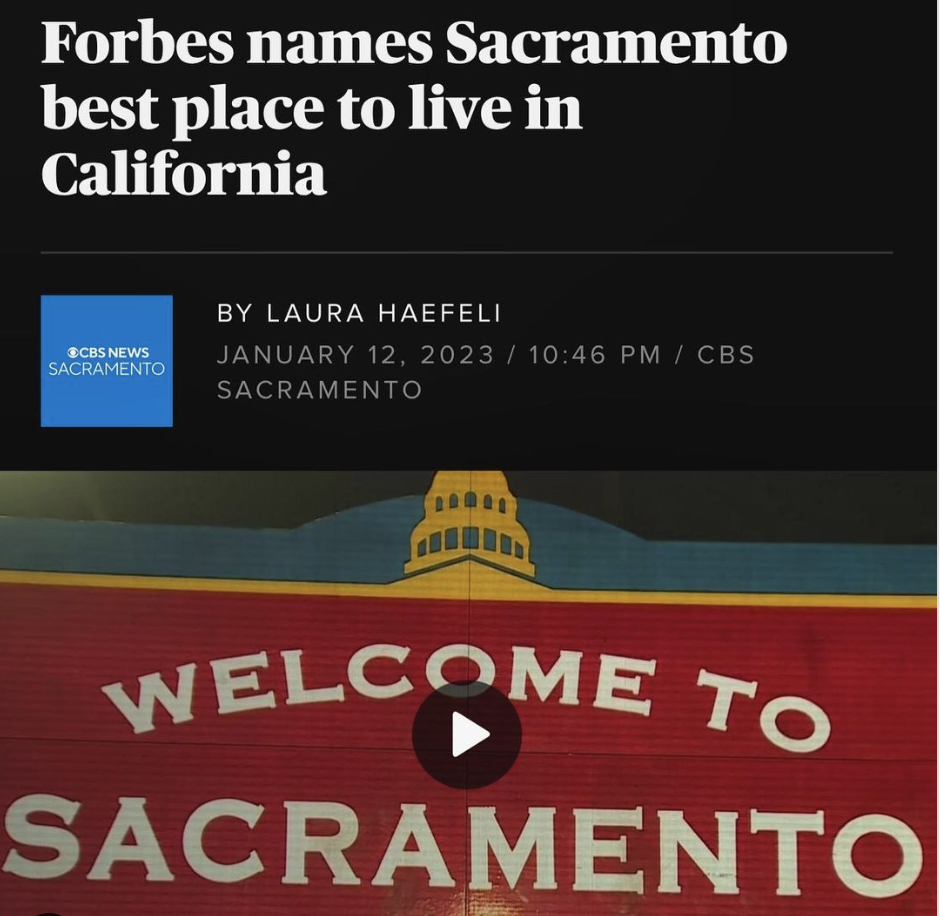 Sacramento no 1 place to live in california